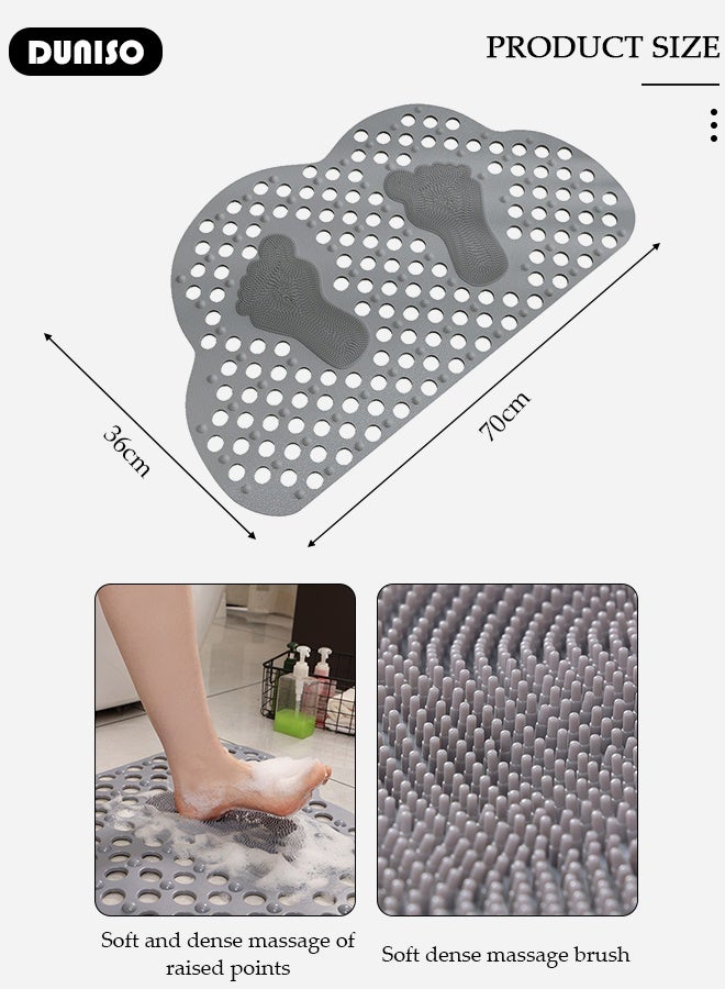 DUNISO Cloud Shaped Anti Slip Bathroom Mat Shower Mat Waterproof Mat Foot Massage Mat With Drain Holes And Suction Cups 36*70cm Bath Mat For Tub, Toilet And Bathroom Floors-Grey - Image 3