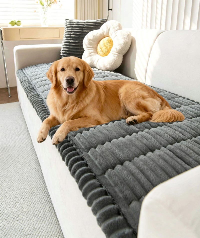 OTOB Dog Couch Covers for 3 Cushion Washable Non Slip Plush Pet Friendly Bed Mat Sofa Cover for Dogs All Seasons Cozy Soft Fuzzy Furniture Protector Sofa Slipcovers Dark Gray 276 x 591 - Image 2