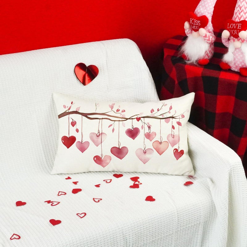 ONWAY Valentineâ€™s Day Lumbar Pillow Cover 12x20 Valentines Heart Romantic Farmhouse Decorative Cushion Case for Couch Sofa Bedroom Pink Red Love Theme Holiday Home Decor - Image 4