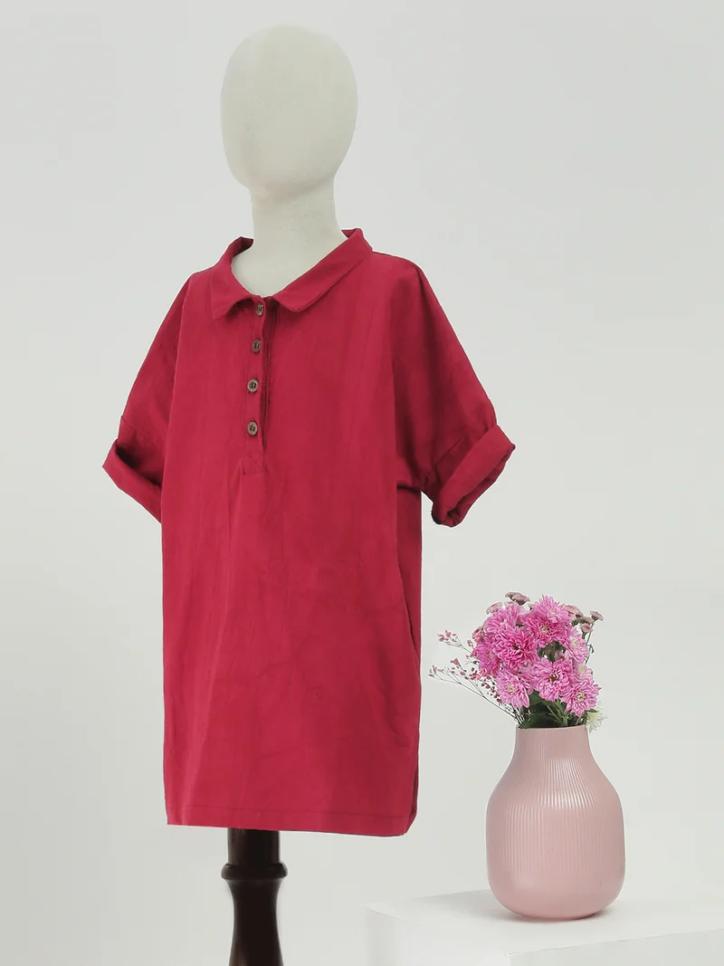 globus Globus Girls Red Collared Neck Short Sleeves A-Line Straight Hem Mini Dress