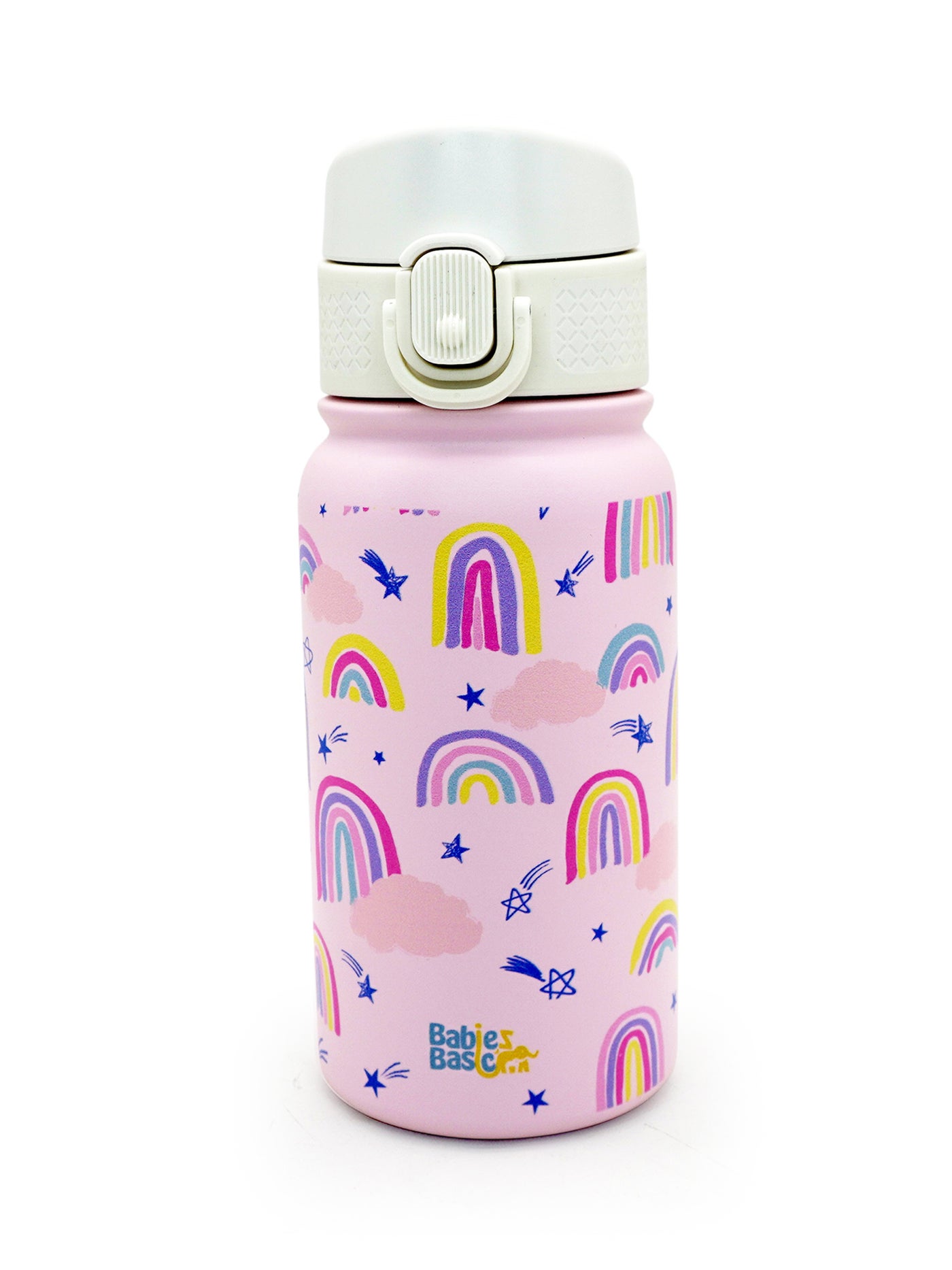 Babies Basic Kids Stainless Steel Water Bottle with Straw - 350ml – Double Wall Vacuum Insulated, Leakproof Thermal Flask, BPA-Free, Reusable Drinking Bottle for School & Travel - Rainbow Themed - Pin