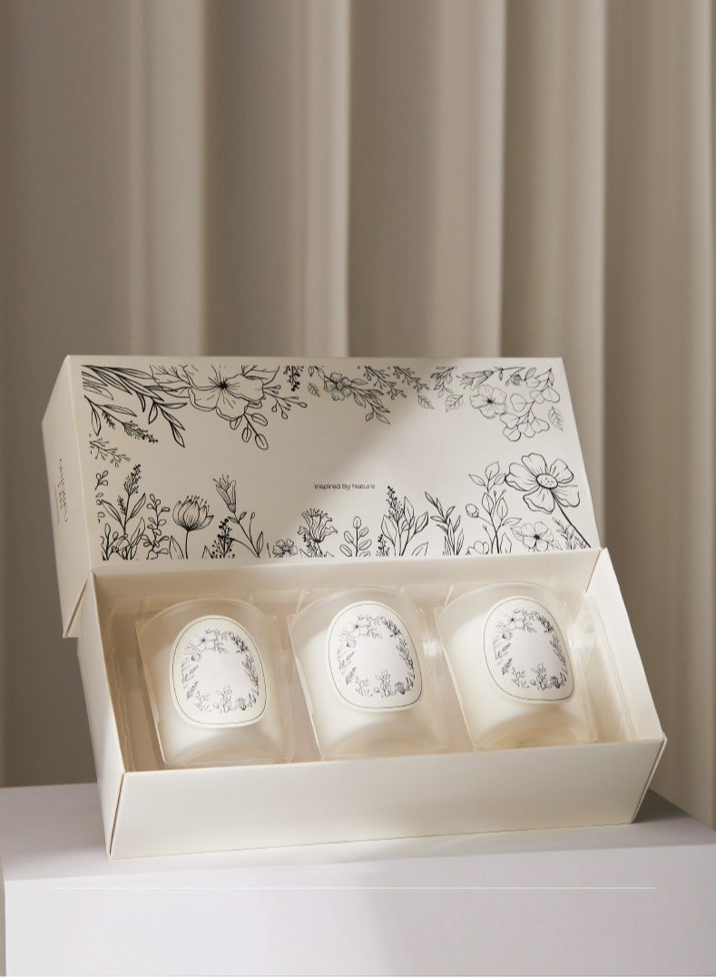 Candle Three-Piece Aromatherapy Soy Candle Gift Box - Natural Essential Oil Fragrance, Lead-Free Cotton Wick, Environmentally Friendly Luxury Frosted Jar Candles for Women, Mothers or Gifts, Three Different Scents, Color: White  - Image 3