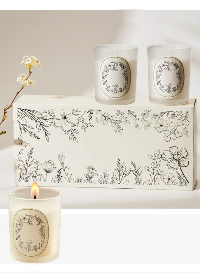 Candle Three-Piece Aromatherapy Soy Candle Gift Box - Natural Essential Oil Fragrance, Lead-Free Cotton Wick, Environmentally Friendly Luxury Frosted Jar Candles for Women, Mothers or Gifts, Three Different Scents, Color: White  - Image 1