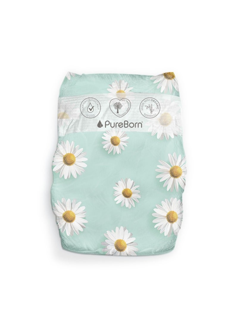 PureBorn Organic Diapers Size-1 Upto 5kg Twin Value Pack Daisy Print 68 Diapers - Image 2