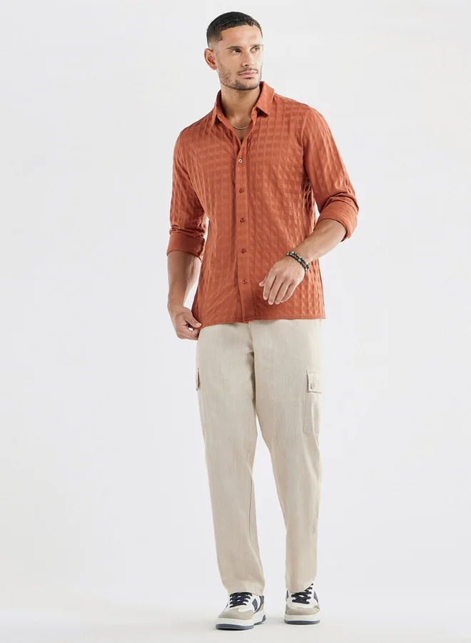 Splash FAV Textured Shirt with Long Sleeves