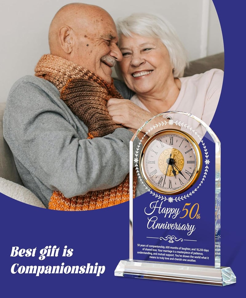 Sttokilly 50th Wedding Anniversary Crystal Quartz Clock,50 Years of Marriage Gift,Happy Golden Anniversary Decoration Gift,for Parents,Grandparents,Couple - Image 5