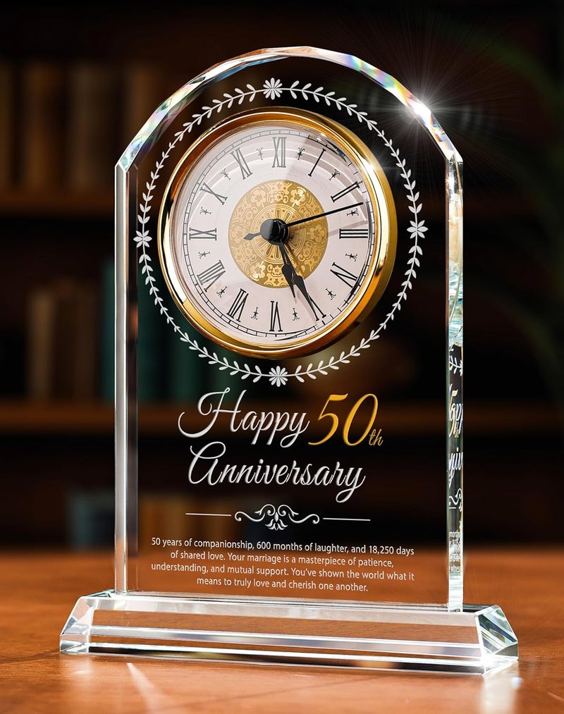 Sttokilly 50th Wedding Anniversary Crystal Quartz Clock,50 Years of Marriage Gift,Happy Golden Anniversary Decoration Gift,for Parents,Grandparents,Couple - Image 1