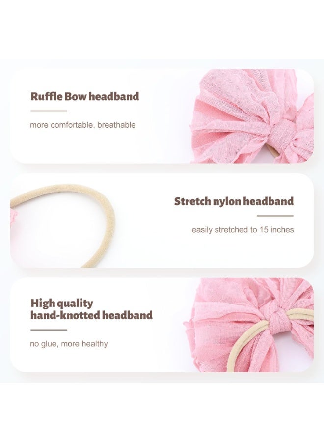 SYOSI Baby Girl Headbands, Nylon Lace Hair Bows with Soft Elastic, Handmade Ruffled Big Bow Accessories for Newborn, Infant, Toddler Girls, Stretchable Baby Hair Decor in Multi-Color Assortment - Image 5