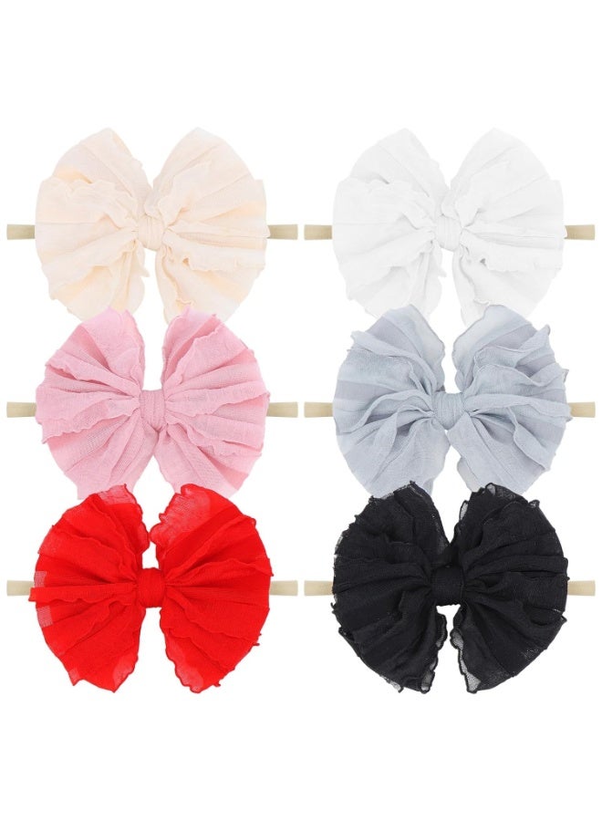SYOSI Baby Girl Headbands, Nylon Lace Hair Bows with Soft Elastic, Handmade Ruffled Big Bow Accessories for Newborn, Infant, Toddler Girls, Stretchable Baby Hair Decor in Multi-Color Assortment - Image 1