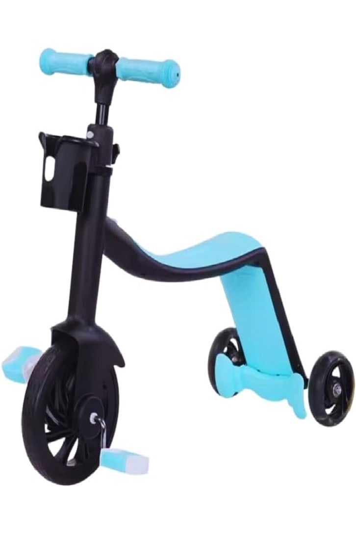 3-in-1 Convertible Kids Scooter and Tricycle – Foldable Ride-On Toy with Adjustable Seat and Handlebar – Balance Bike, Pedal Trike & Kick Scooter in One – For Toddlers and Preschoolers (Blue)  - Image 1