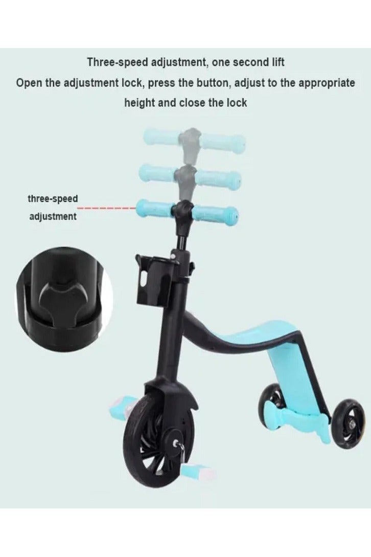 3-in-1 Convertible Kids Scooter and Tricycle – Foldable Ride-On Toy with Adjustable Seat and Handlebar – Balance Bike, Pedal Trike & Kick Scooter in One – For Toddlers and Preschoolers (Blue)  - Image 3