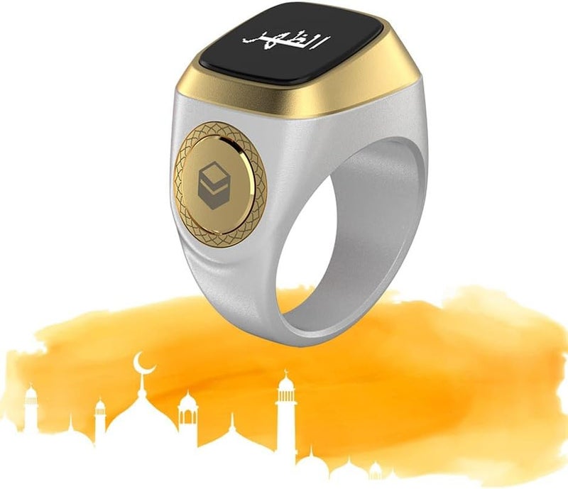 YU WELL iQIBLA Smart Tasbih Zikr Ring- Muslim Prayer- Prayer Timing Reminder OLED Display Tasbih Counter Smart Ring Wearable Technology Waterproof (18MM Plastic, White) - Image 1