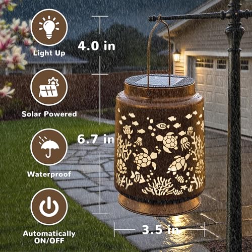 Miggley Sea Turtle Solar Lantern for Garden Outdoor Decor – Hanging Metal Light Decoration for Patio, Yard, Lawn, Pathway, Backyard – Birthday Gift for Mom, Women, Grandma - Image 5