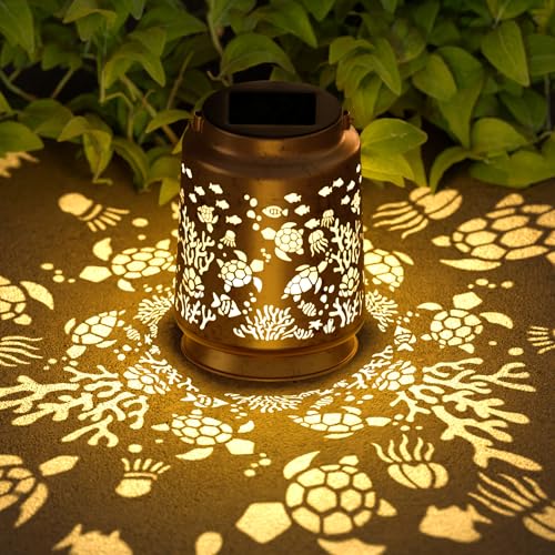 Miggley Sea Turtle Solar Lantern for Garden Outdoor Decor – Hanging Metal Light Decoration for Patio, Yard, Lawn, Pathway, Backyard – Birthday Gift for Mom, Women, Grandma - Image 1