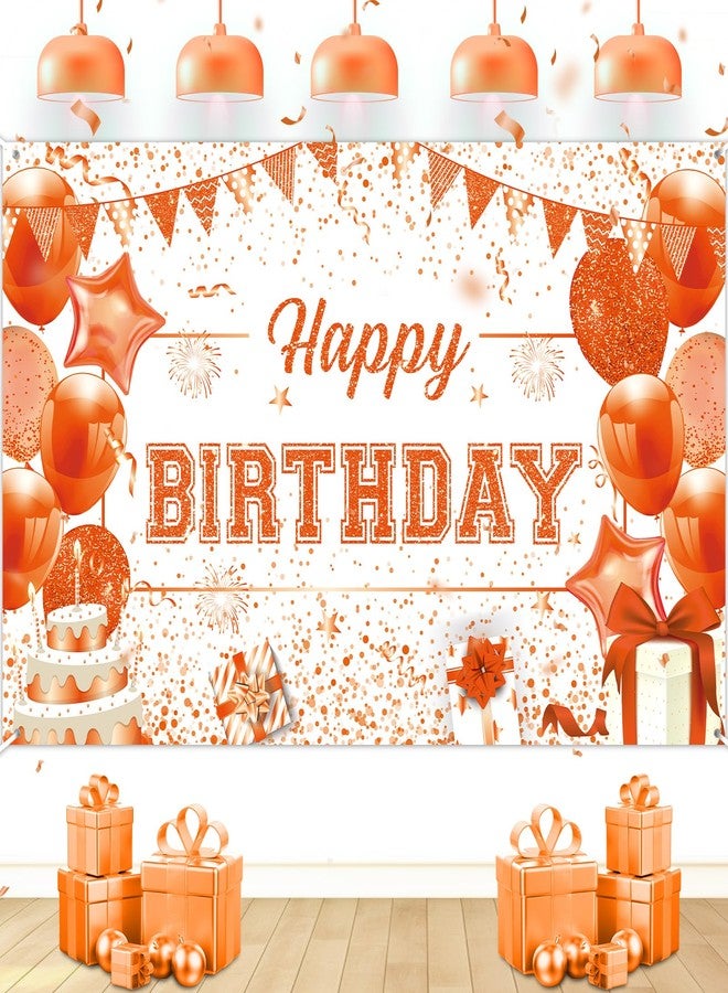 Yoirrat Large Orange Happy Birthday Banner Backdrop Orange and White Birthday Decorations for Women Girls Fall Harvest Thanksgiving Christmas Bday Baby Shower Party Supplies 70.9 x 43.3 Inch - Image 1