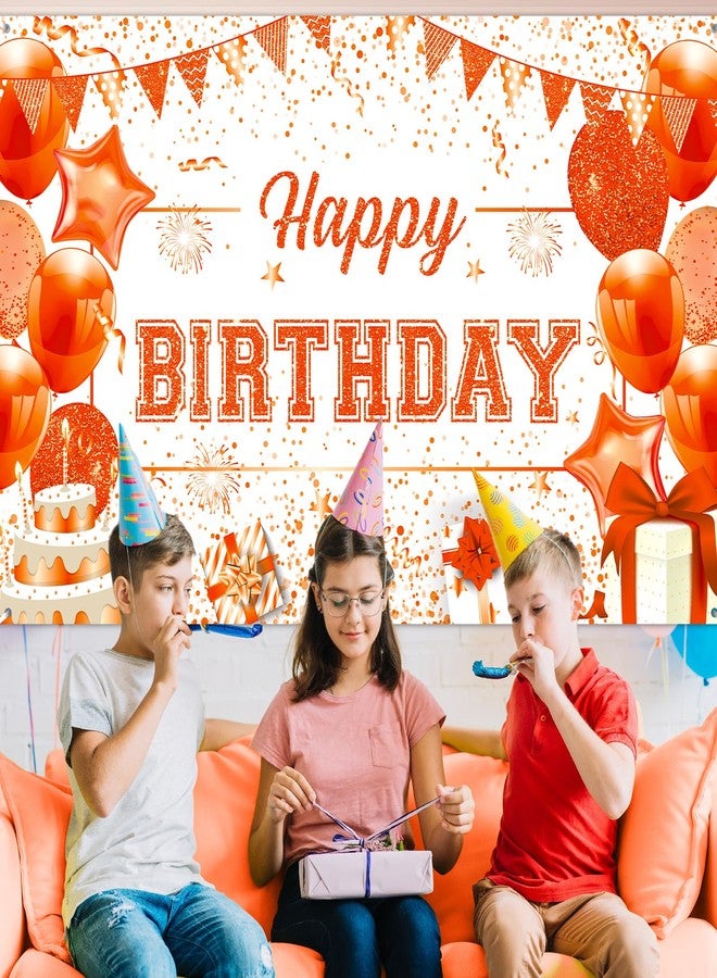 Yoirrat Large Orange Happy Birthday Banner Backdrop Orange and White Birthday Decorations for Women Girls Fall Harvest Thanksgiving Christmas Bday Baby Shower Party Supplies 70.9 x 43.3 Inch - Image 4