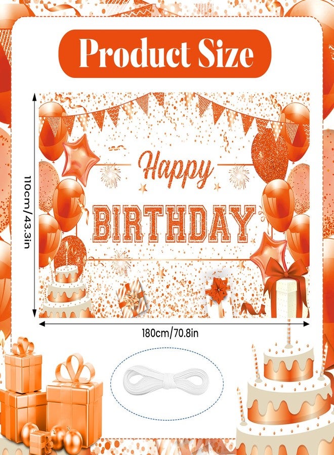 Yoirrat Large Orange Happy Birthday Banner Backdrop Orange and White Birthday Decorations for Women Girls Fall Harvest Thanksgiving Christmas Bday Baby Shower Party Supplies 70.9 x 43.3 Inch - Image 2