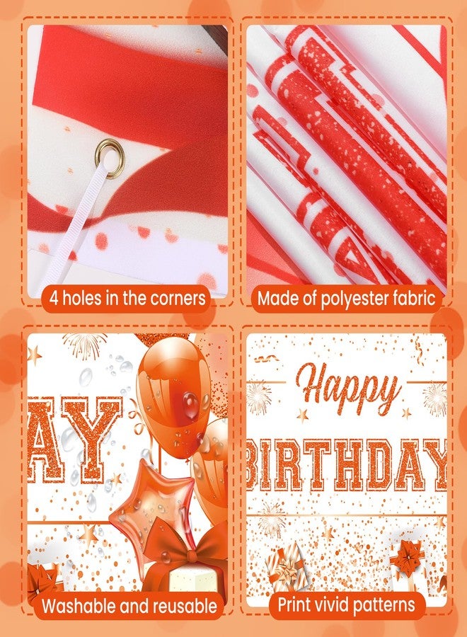 Yoirrat Large Orange Happy Birthday Banner Backdrop Orange and White Birthday Decorations for Women Girls Fall Harvest Thanksgiving Christmas Bday Baby Shower Party Supplies 70.9 x 43.3 Inch - Image 3