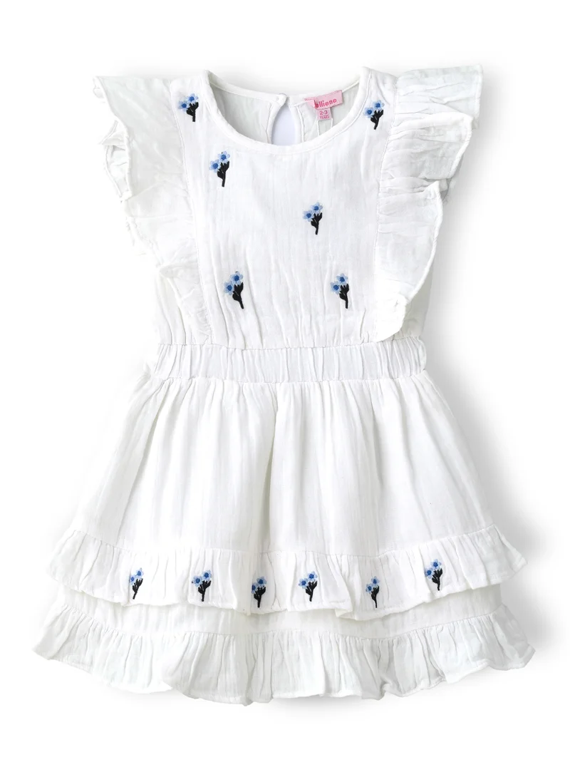 Jelliene Girls White Embroidered Ruffle Dress