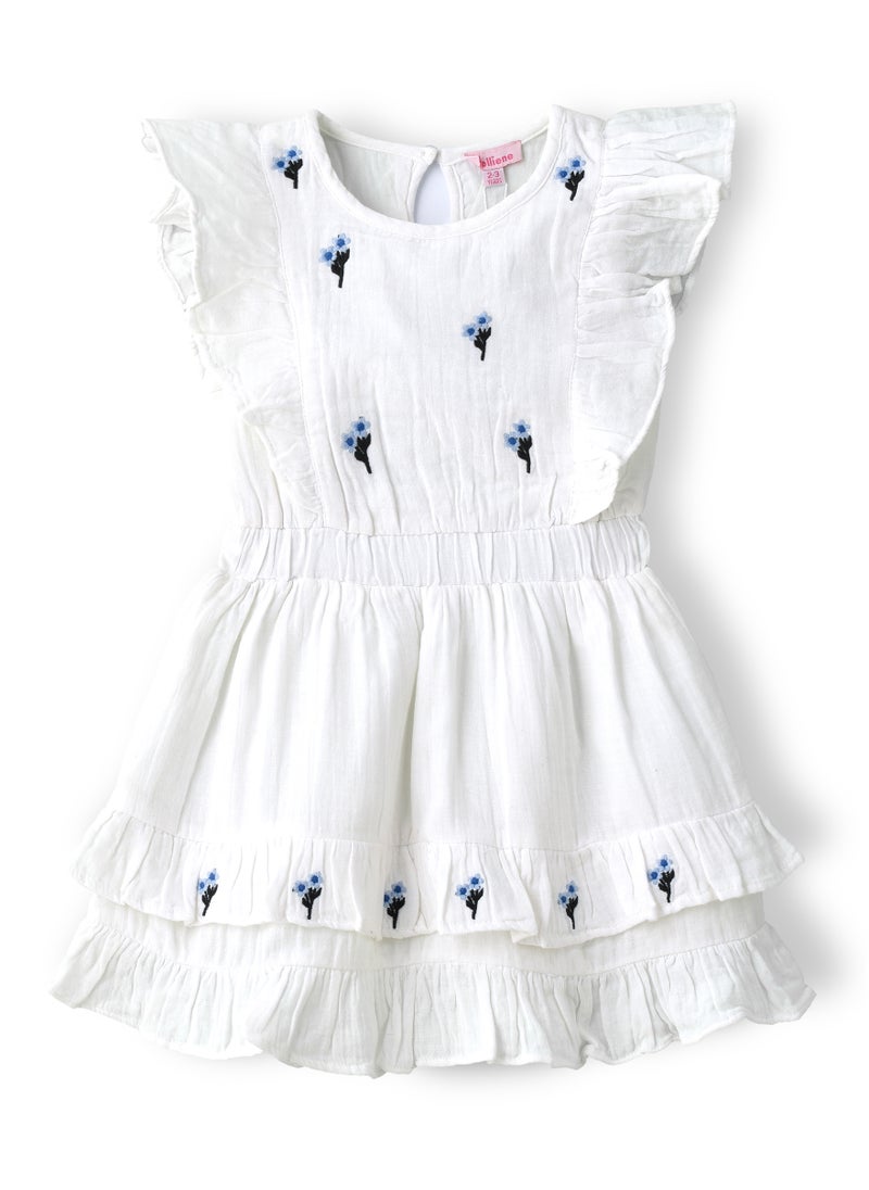 Jelliene Girls White Embroidered Ruffle Dress  - Image 1