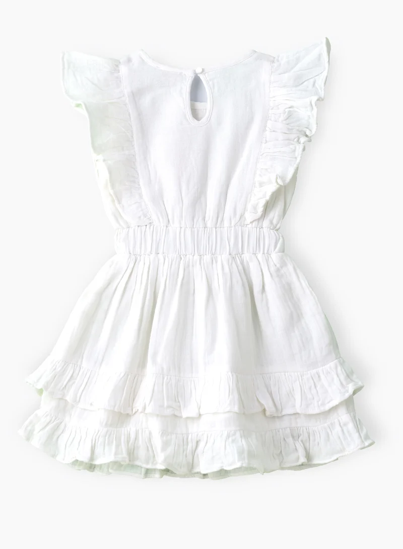 Jelliene Girls White Embroidered Ruffle Dress
