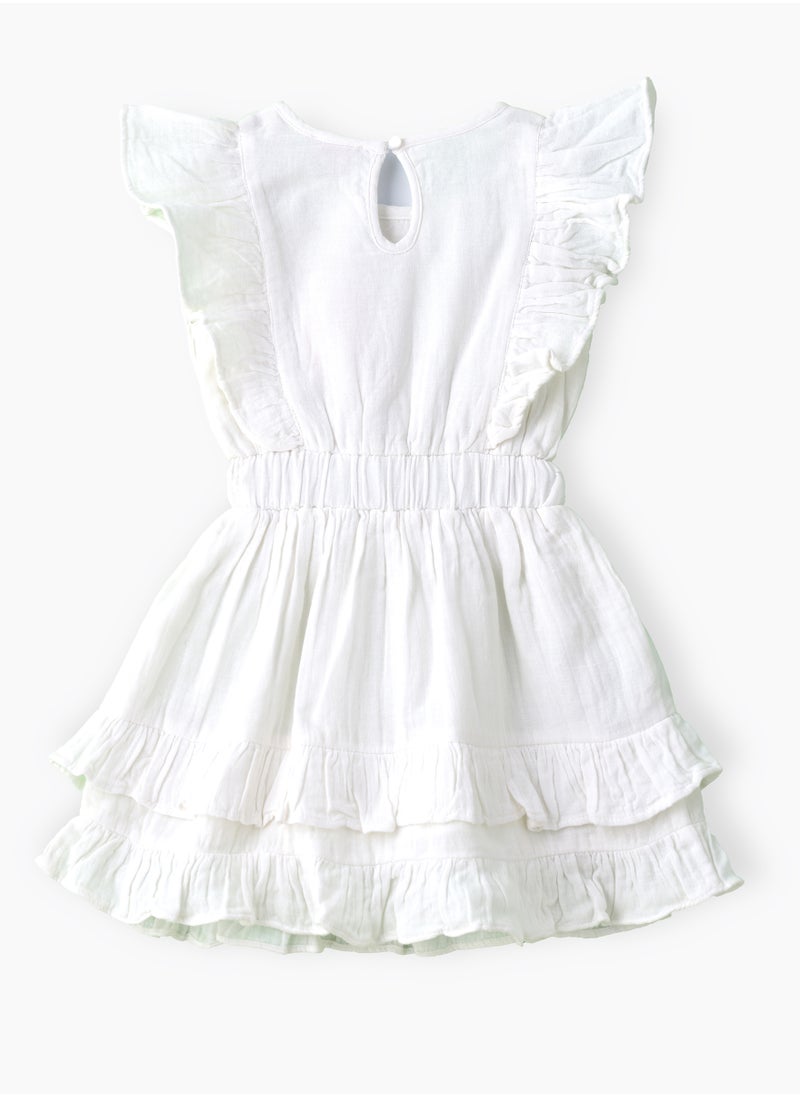 Jelliene Girls White Embroidered Ruffle Dress  - Image 2