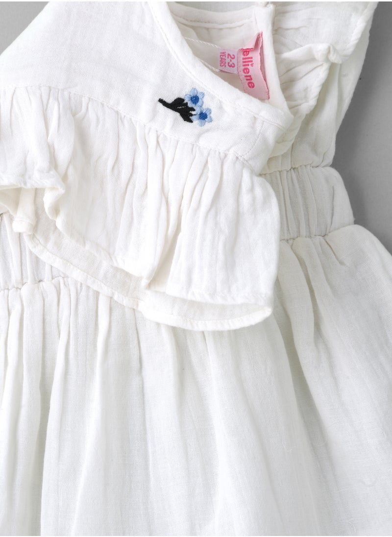 Jelliene Girls White Embroidered Ruffle Dress  - Image 4