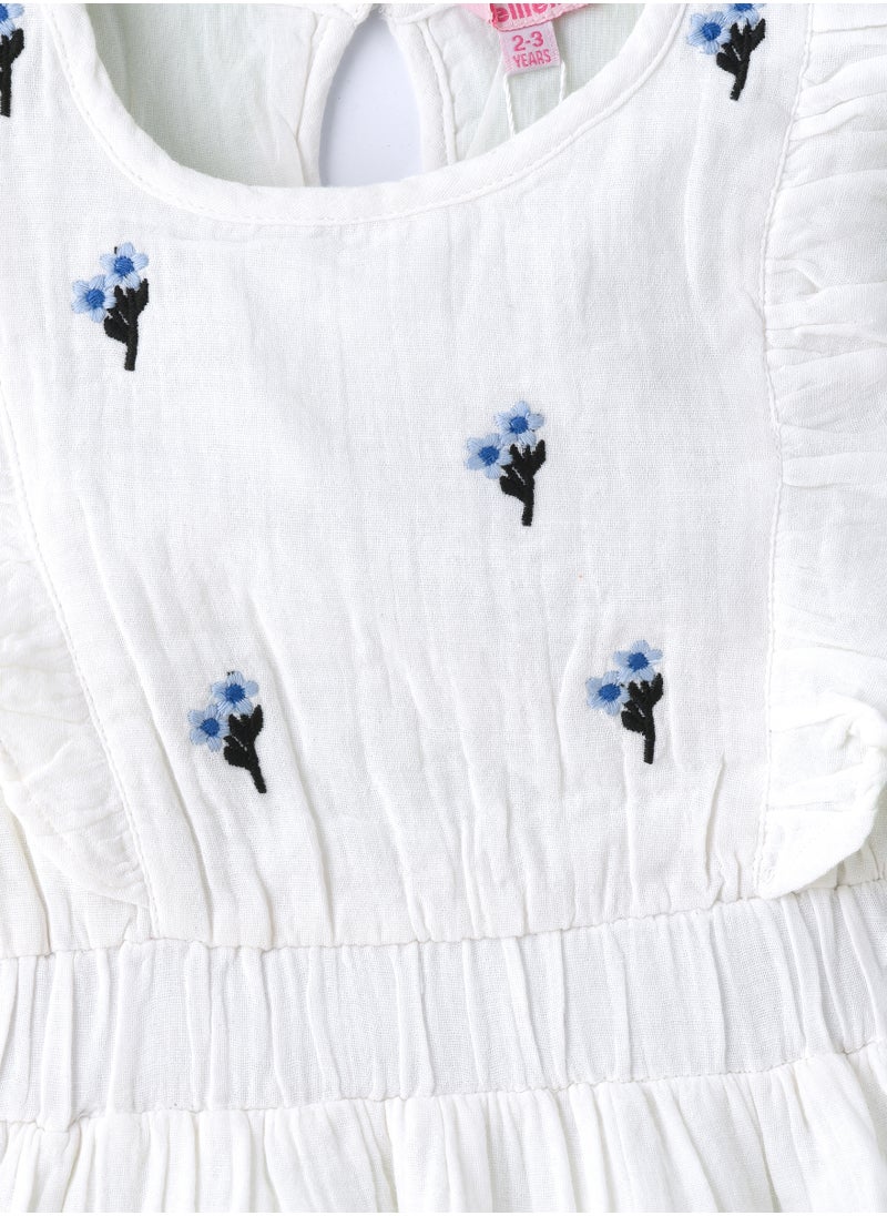 Jelliene Girls White Embroidered Ruffle Dress  - Image 3