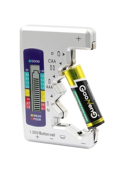 Digital Battery Tester, Universal Battery Checker C AA AAA D N 9V 1.5V ButtonCell, 3-Types Red/Yellow/Green Instructions Mini Battery Capacity Measuring Tool