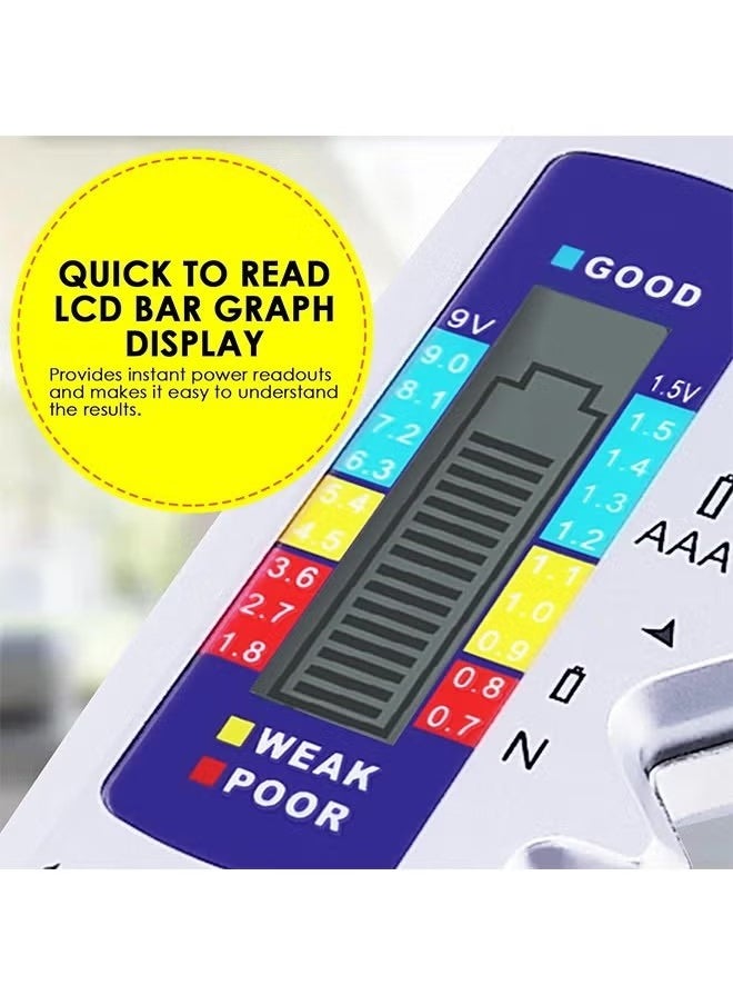 Digital Battery Tester, Universal Battery Checker C AA AAA D N 9V 1.5V ButtonCell, 3-Types Red/Yellow/Green Instructions Mini Battery Capacity Measuring Tool