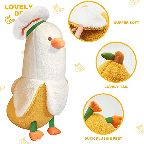 PEACH CAT Cute Banana Duck Stuffed Animal Long Banana Chef Duck Plush Pillow for Girls and Boys White 12" - Image 2