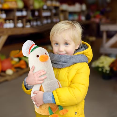 PEACH CAT Cute Banana Duck Stuffed Animal Long Banana Chef Duck Plush Pillow for Girls and Boys White 12" - Image 4