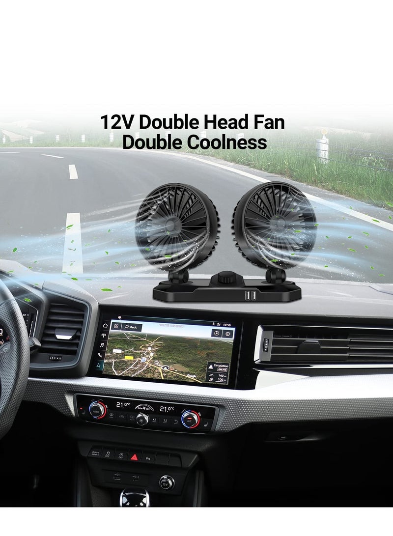 SYOSI Dual Head USB Car Fan, 12 V 360°Adjustable Dual Head Cooling Air Fan, Two 3.1A USB Smart Output Charging Port,Suitable for Sedan SUV RV Truck Cruise, Home Office Desktop - Image 4
