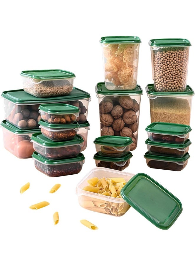 Ikea Multi Purpose Kitchen Food Storage Containers 17 Piece Set Transparent Green Plastic Boxes for Freezer Storage Microwave Safe Meal Prep Baby Food Vegetables Sweets and Spices Organizer - Image 1
