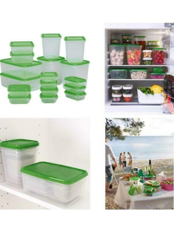 Ikea Multi Purpose Kitchen Food Storage Containers 17 Piece Set Transparent Green Plastic Boxes for Freezer Storage Microwave Safe Meal Prep Baby Food Vegetables Sweets and Spices Organizer - Image 2