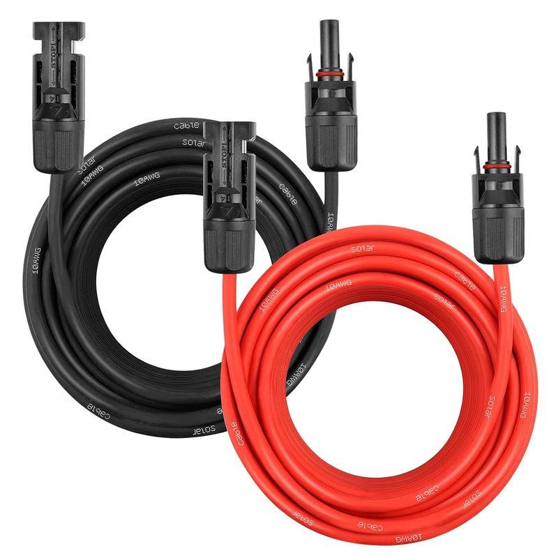 YDDECW Solar Panel Extension Cable - 10AWG 50FT Solar Wire Cord 10 Gauge PV Wire with Female & Male Waterproof Connector for RV, Photovoltaic Systems, Home, Boat, Solar Panels, Car(50ft Red + 50ft Black) - Image 1