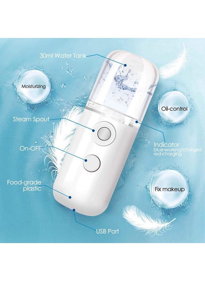 GIVERARE - Nano Facial Steamer, Handy Mini Mister, Usb Rechargeable Mist Sprayer, 30Ml Visual Water Tank Moisturizing&Hydrating For Face, Daily Makeup, Skin Care, Eyelash Extensions White - Image 1