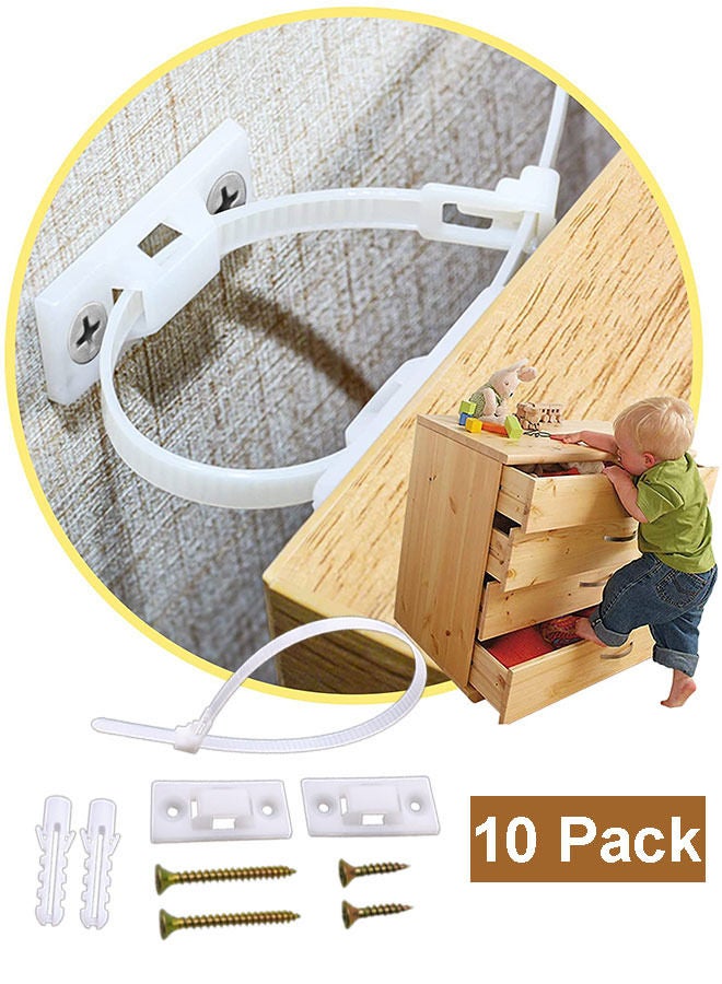 10 Pack Furniture Straps Baby Proofing Safety Anti Tip Cabinet Wall Anchors Kit Protect for Toddler Child Pet - Image 1