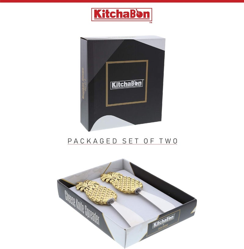 KitchaBon Gold Stainless Steel Butter Spreader Set of 2 - Elegant Cheese Dip Spreaders for Appetizers and Butter Cutter Utensils, Fancy Serving Utensils for Cheese Dips, Butter, and Meals - Pineapple - Image 4