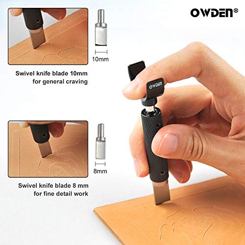 OWDEN Professional Leather tool, Leather Swivel knife with 2 sizes blade, This size “L” (handle diameter : 13 mm),Adjustable handle height. (L) - Image 5