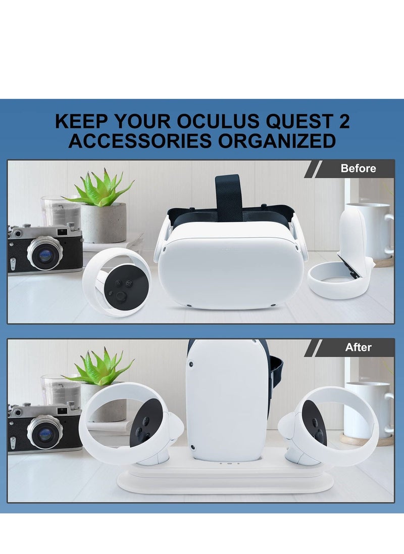 Y&D - Charging Dock Station for Oculus Quest 2 - Fast VR Charger Stand Oculus/Meta Headset Touch Controller Accessories with Rechargeable Batteries,USB-C and Cable(White) - Image 1