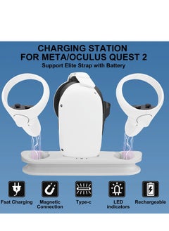 Y&D Charging Dock Station for Oculus Quest 2 - Fast VR Charger Stand Oculus/Meta Headset Touch Controller Accessories with Rechargeable Batteries,USB-C and Cable(White)  - Image 2