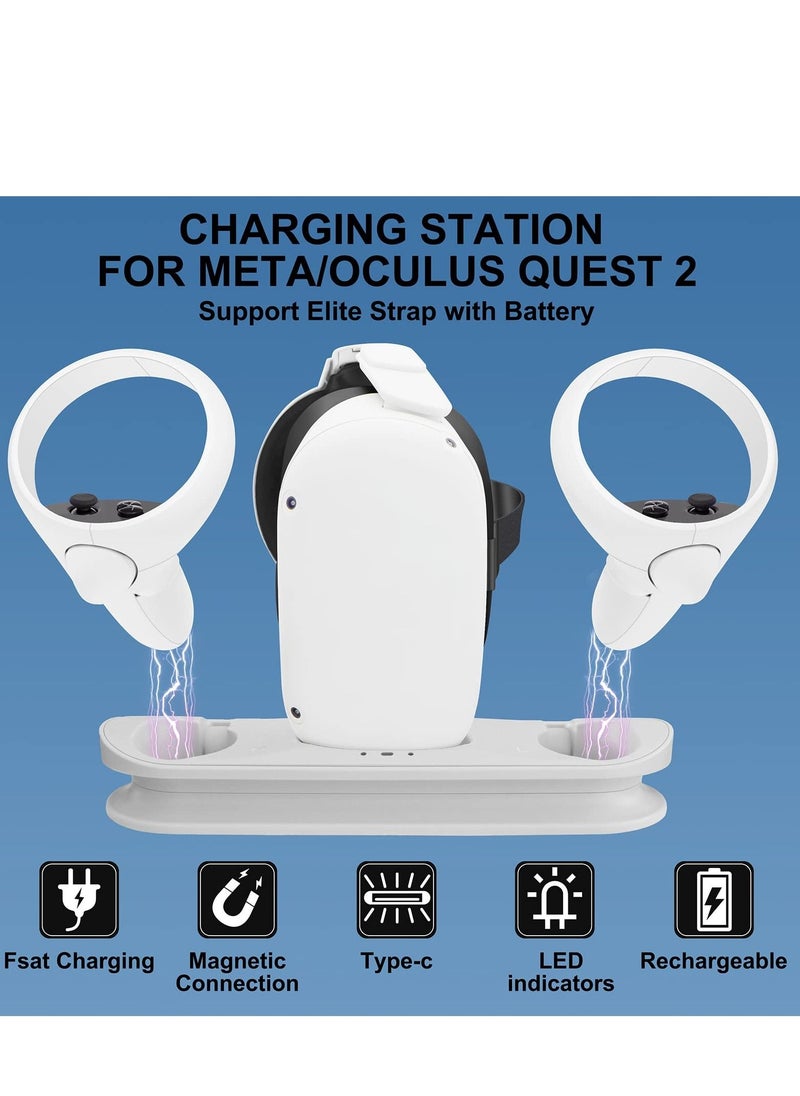Y&D - Charging Dock Station for Oculus Quest 2 - Fast VR Charger Stand Oculus/Meta Headset Touch Controller Accessories with Rechargeable Batteries,USB-C and Cable(White) - Image 1