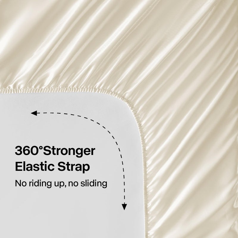 BEDELITE King Size Sheets Set, Luxury Soft Beige Satin Sheets for Hair and Skin, Similar to Silk Bed Sheets Set 4 Pieces with 1 Deep Pocket Fitted Sheet, 1 Flat Sheet, and 2 Pillowcases - Image 5