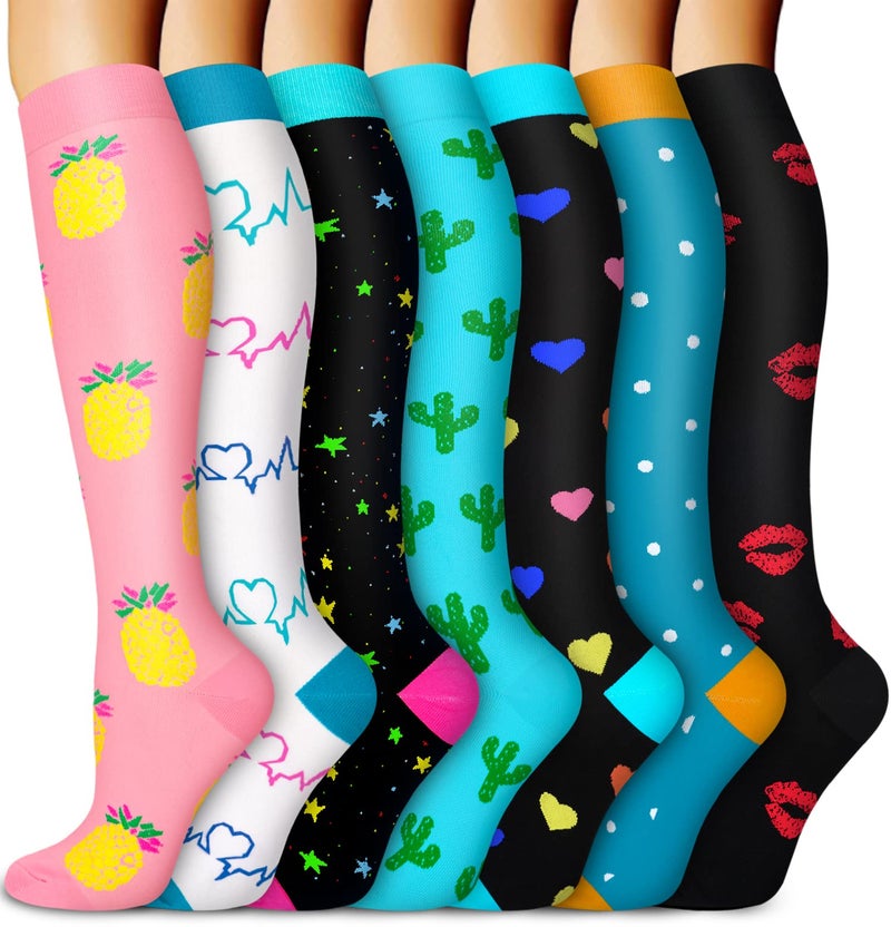 Aoliks Compression Socks for Women and Men, Knee High Support Stockings, Colorful Pineapple Design, Support Circulation and Help Reduce Swelling for Pregnancy and Postpartum Recovery, Gift for Women - Image 1