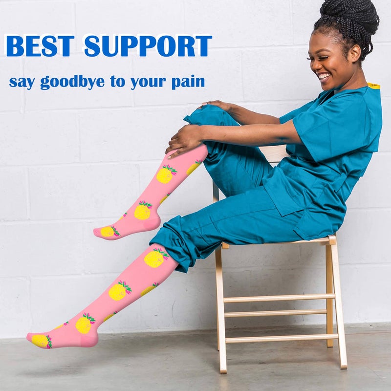 Aoliks Compression Socks for Women and Men, Knee High Support Stockings, Colorful Pineapple Design, Support Circulation and Help Reduce Swelling for Pregnancy and Postpartum Recovery, Gift for Women - Image 5