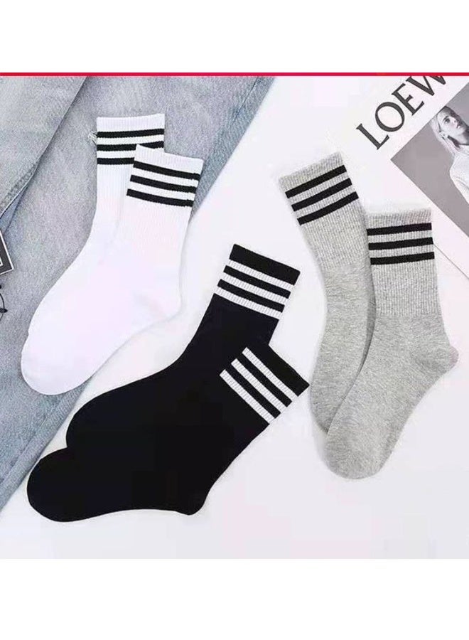 3 أزواج من الجوارب القطنية الطويلة المخططة الأنيقة - Image 1