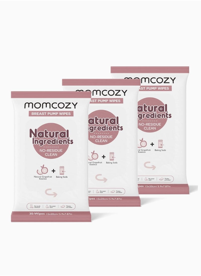 Momcozy Natural Breast Pump Wipes for Pump Parts Cleaning On-the-go, 30 Count, Flash Clean & Resealable Pump Wipes, Leaves No Residue  - Image 1