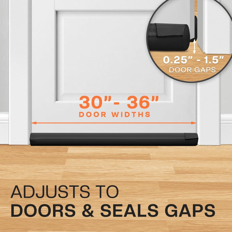 Comfyanno Under Door Draft Stopper - Bottom Door Seal & Gap Filler- Fits 30â€ to 36â€ Door, Block Noise, Sound, Air, Wind, Bugs, Easy to Install, Double Side Block, No Adhesive, Black - Image 4