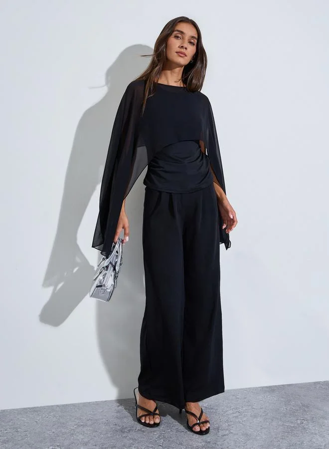 Styli Black Solid Sleeveless Knit Top with Cape
